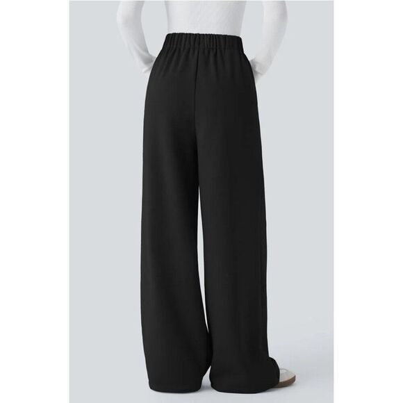 Halara Black High Waisted Side Pocket Wide Leg Fleece Casual Pants Sweatpants - Picture 2 of 5
